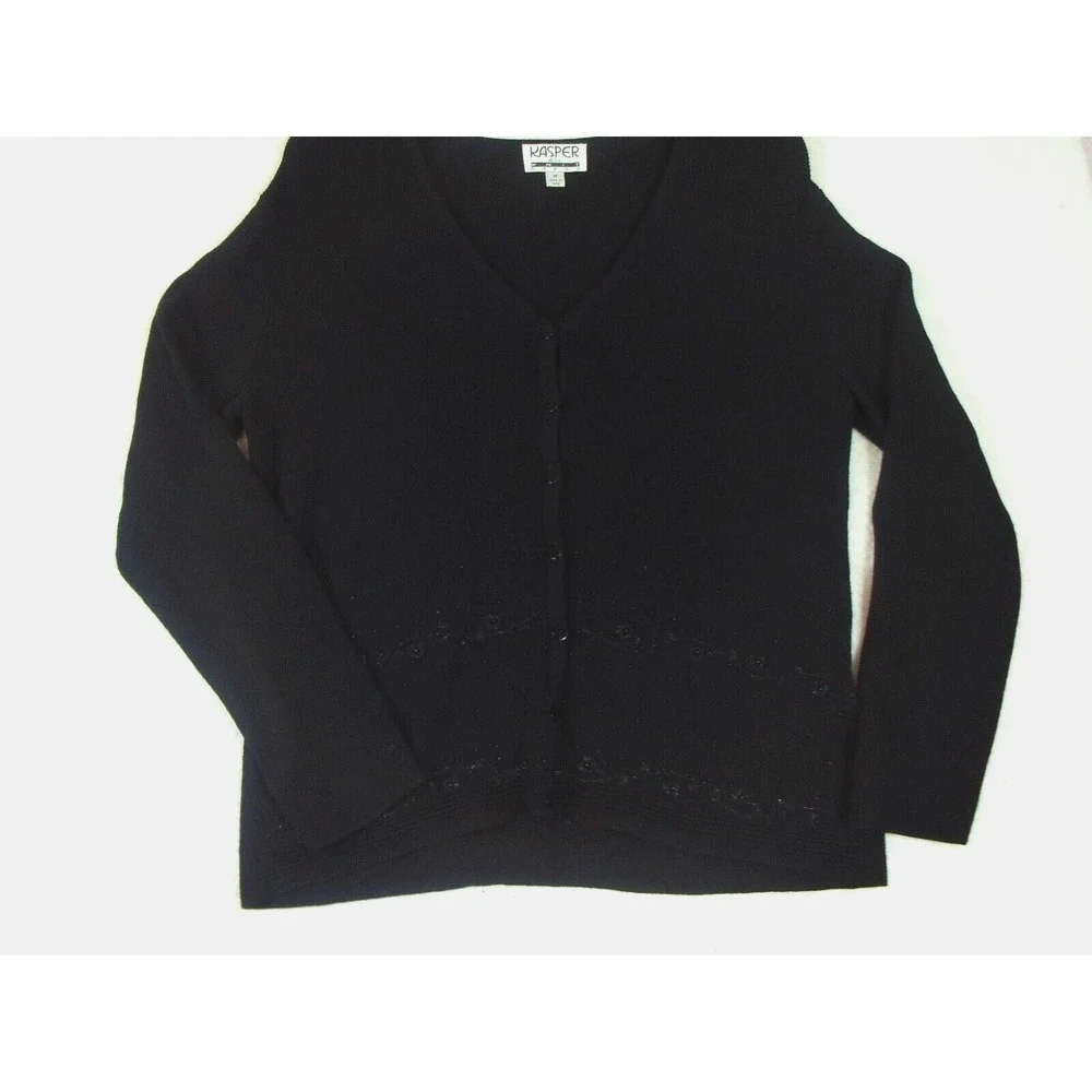 Kasper Button Front Jacket Blazer Womens Size M Black Knitted Business‎ Career
